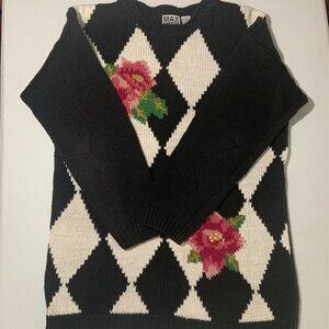VTG Max & Diane Grandmacore 90s Floral Argyle Sweater - Size SM (Very Oversized)